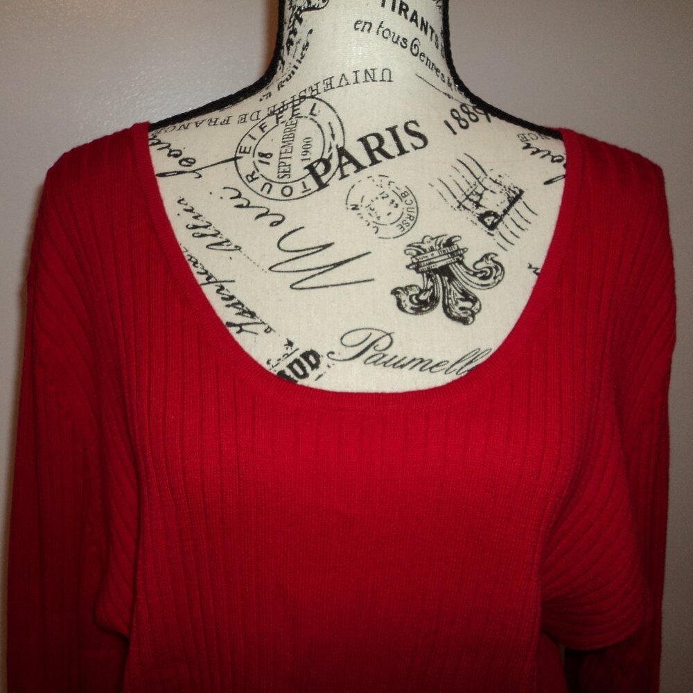 Jessica London Pre Owned Woman's 30/32 Sweater Red Ribbed Long Sleeve Cotton